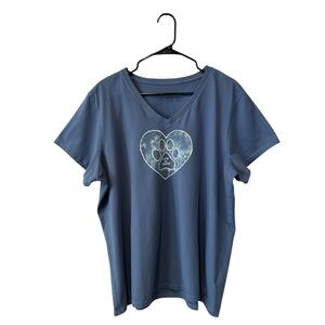 Life Is Good heart dog paw blue crusher v-neck t-shirt XXL